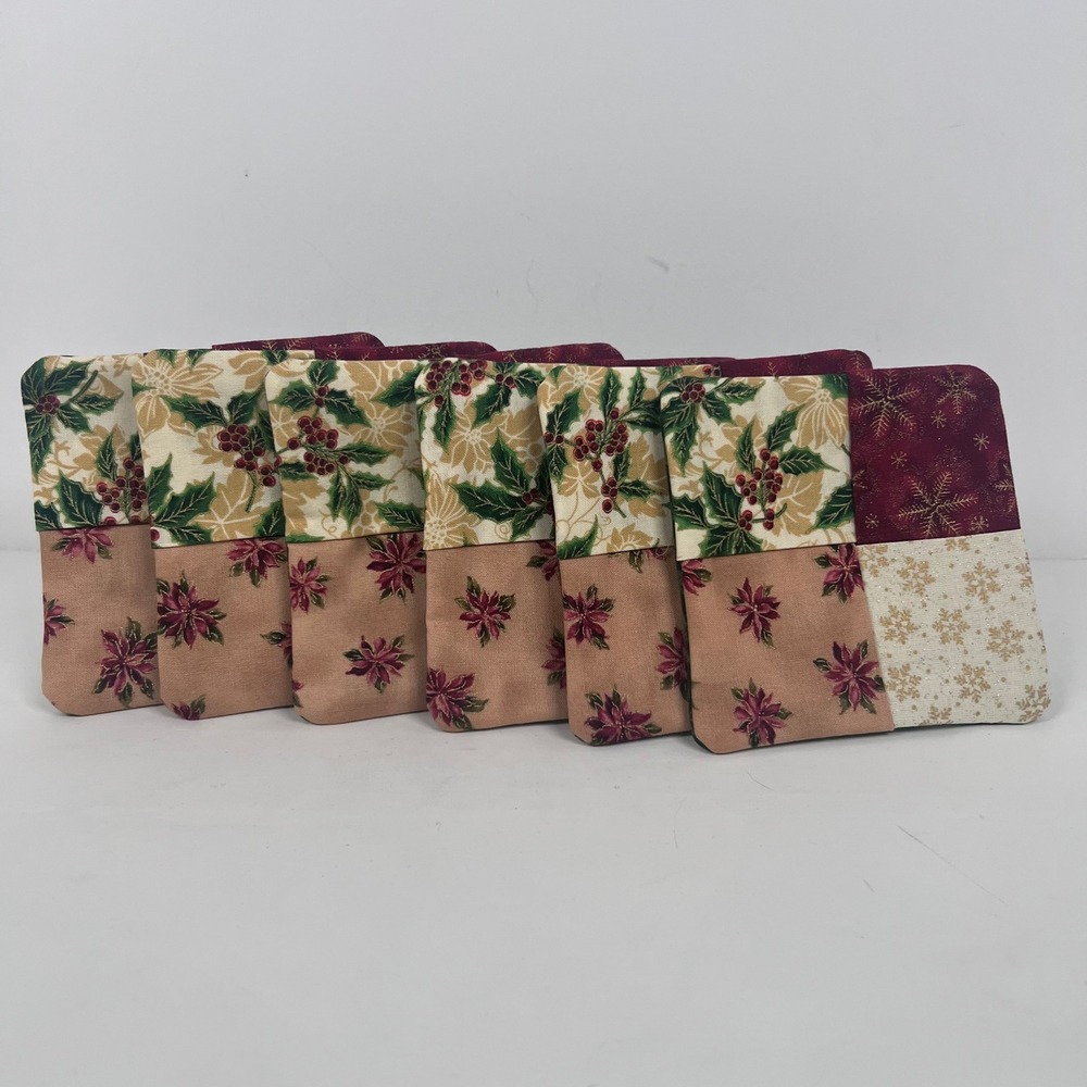 Handmade Christmas Patchwork Coasters Set of 4 Poinsettia Holly‎ Snowflake